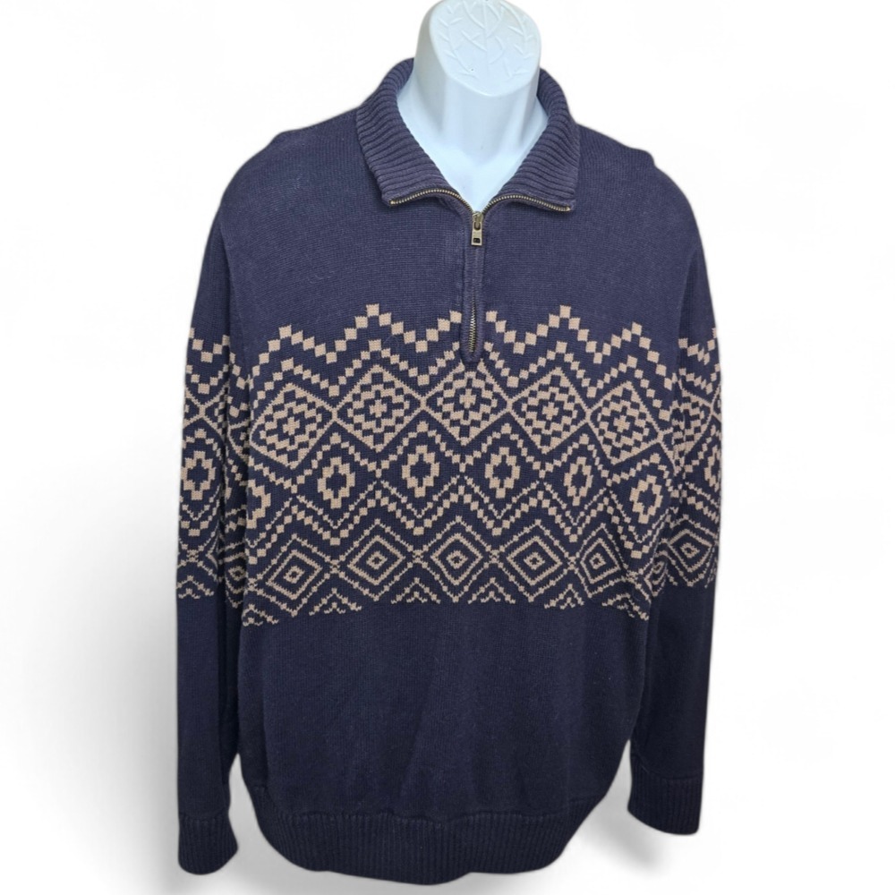 Eddie Bauer‎ Mens Lodge Fair Isle Pullover Sweater Size XL Cotton Mock Neck